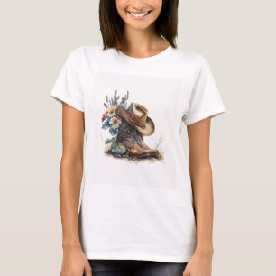 Country Cowgirl Boots Flower Hat Texas T-Shirt