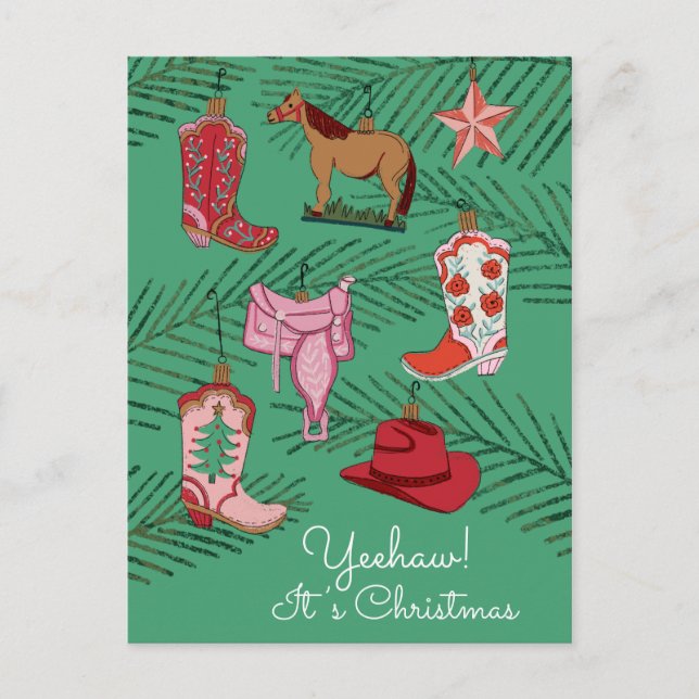 Country Cowgirl Christmas Ornamy Carte postale (Devant)