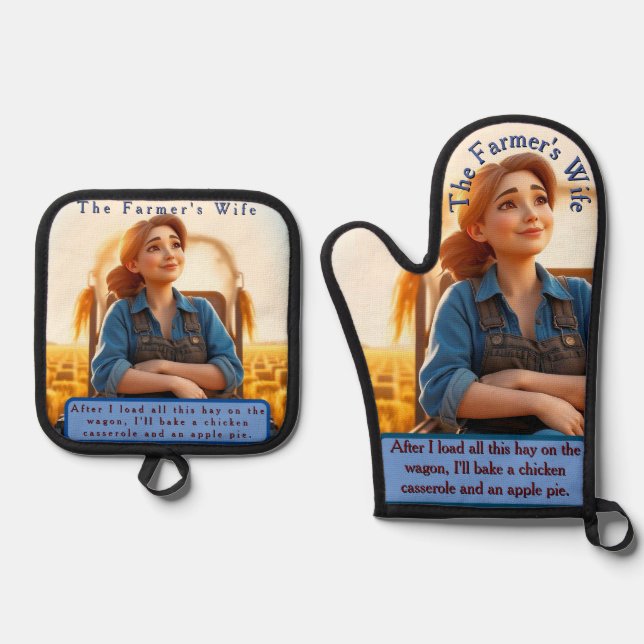 Country Cozy Hay Oven Mitt and Pot Holder Set (Front)