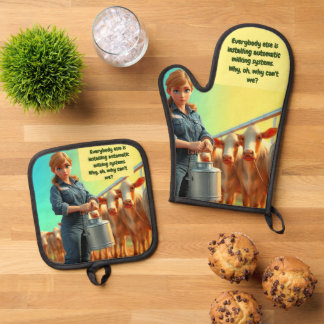 Country Cozy Milking Oven Mitt and Pot Holder Set