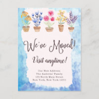 Country Cute Watercolor Potted Plants New Address