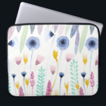 Country Cute Wildflowers Watercolor Art Laptop Sleeve<br><div class="desc">This modern and artsy pattern is perfect for the summer or spring season. It features navy blue, dusty blue, bright yellow, rose pink, fern green, and berry pink hand-painted watercolor wildflowers and leaves. It's artistic, pretty, girly, sweet, unique, and original. Stylize with this hand-painted pattern done by the artist of...</div>