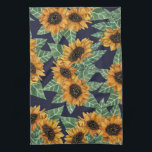 Country Cute Yellow Navy Sunflowers Watercolor Kitchen Towel<br><div class="desc">This elegant, artsy, and cute floral pattern is perfect for the summer or spring season. It features hand-painted golden yellow, fern green, brown, and black watercolor sunflowers on top of a simple navy blue background. It's modern, country, rustic, and southern. ***IMPORTANT DESIGN NOTE: For any custom design request such as...</div>