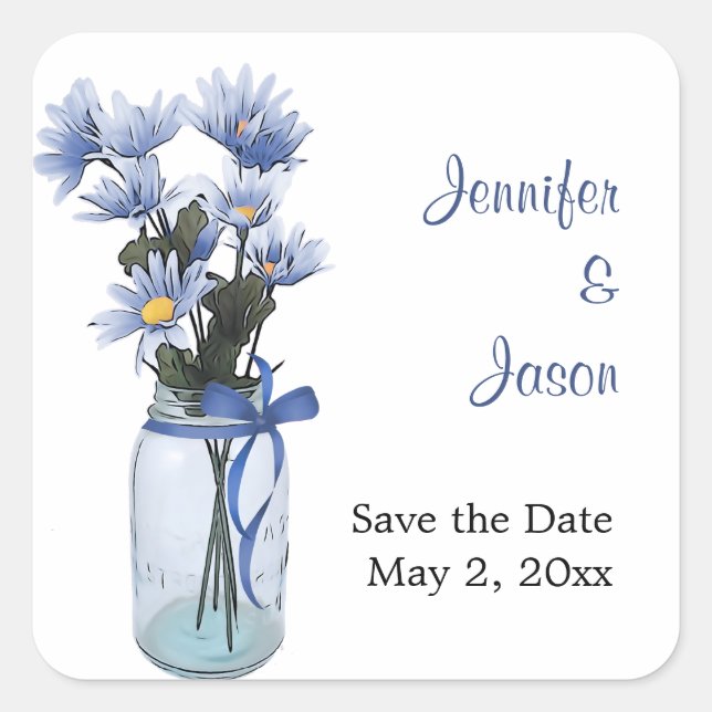 Country Daisies Mason Jar - Save Date Stickers (Devant)