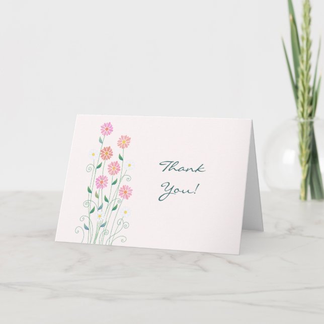 Country Daisies Simple Hand Drawn Flowers Wedding  Thank You Card (Front)