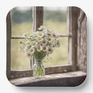 Country Daisy Bouquet In Window Paper Plate