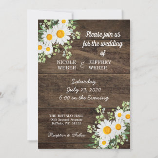 Country Daisy Spring Rustic Flower Wedding Invite