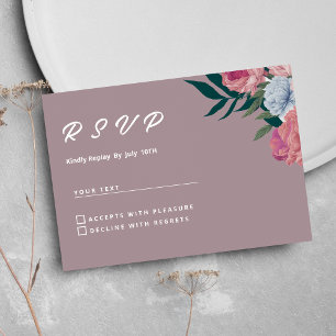 Country dark green pink purple floral RSVP Invitation