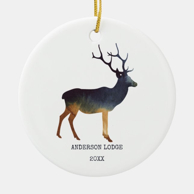 Country Deer with Year and Photo  Ceramic Ornament (Front)