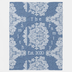 Country Denim and Lace Family Name Est Your Info Fleece Blanket