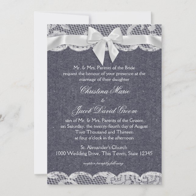 Country Denim and Lace Wedding Invitation (Front)