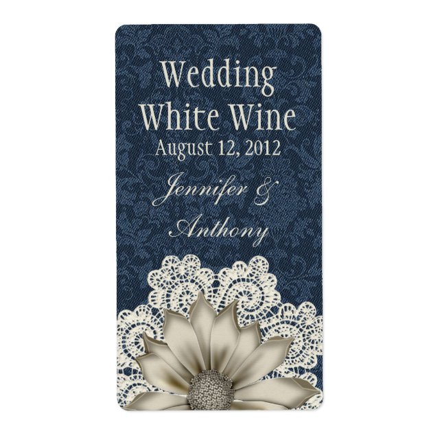 Country Denim & Ivory Lace Wedding Mini Wine (Front)