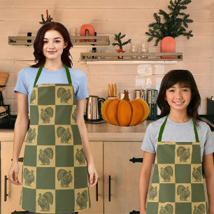 Country Distressed Faded Green Turkey Check Apron