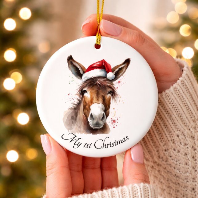 Country Donkey Holiday Tree Keepsake Ceramic Ornament (Creator Uploaded)