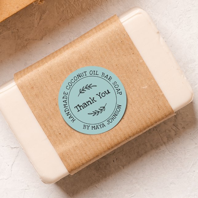 Country Dusty Teal Handmade Thank You Classic Round Sticker (Country Dusty Teal Handmade Thank You Classic Round Sticker)
