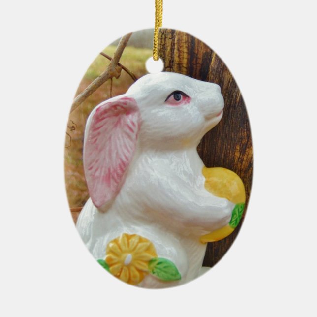 Country Easter Bunny Ceramic Ornament (Front)