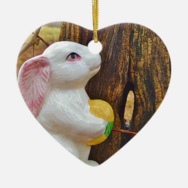Country Easter Bunny Ceramic Ornament (Front)