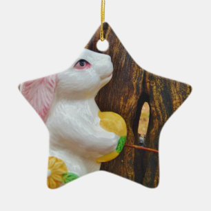 Country Easter Bunny Ceramic Ornament
