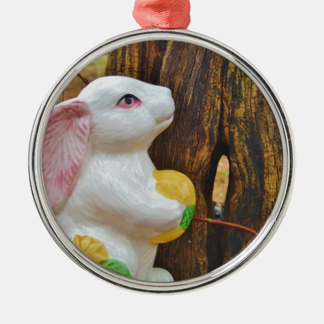 Country Easter Bunny Metal Ornament (Front)