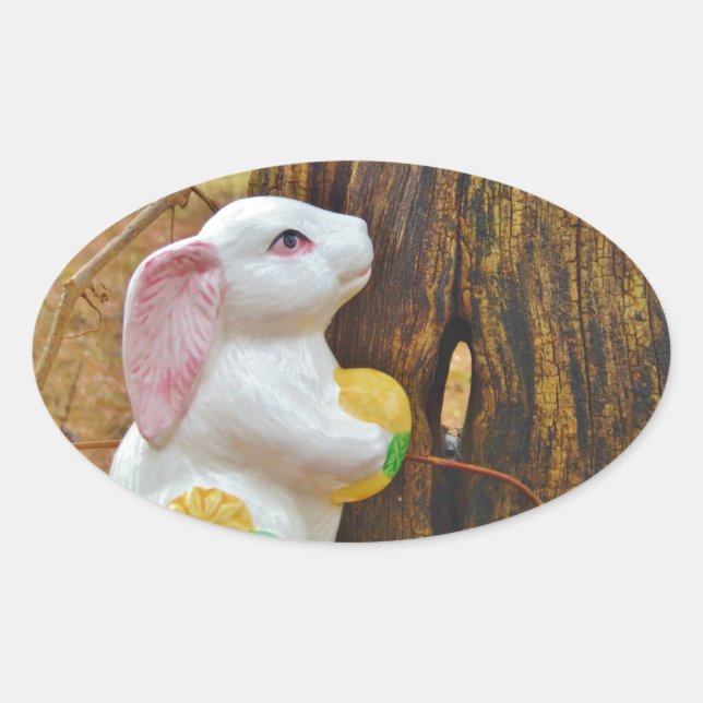 Country Easter Bunny Oval Sticker (Front)