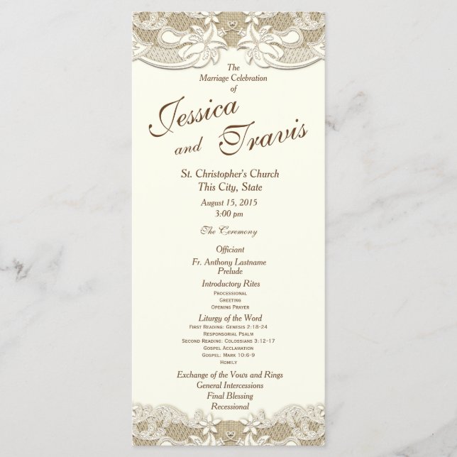 Country Elegance Burlap Floral Wedding Programme (Devant)
