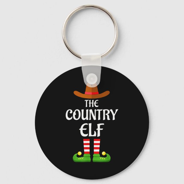 Country Elf Family Matching Group Christmas Cowboy Keychain (Front)
