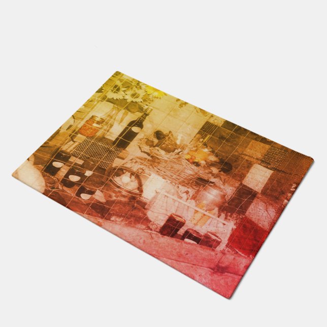 Country Fair Produce Partial Colour Vintage   Doormat (Angled)