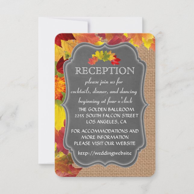 Country Fall Burlap Wedding Reception Enclosure Invitation (Front)