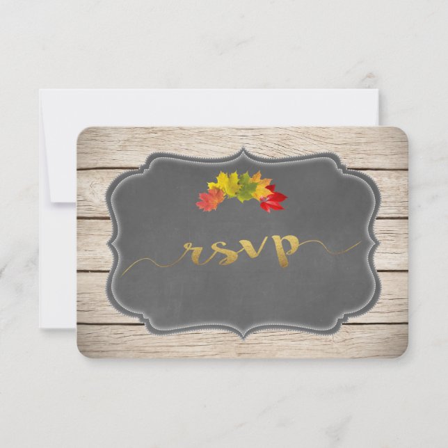 Country Fall Leaves Music Sheet Wedding RSVP (Front)
