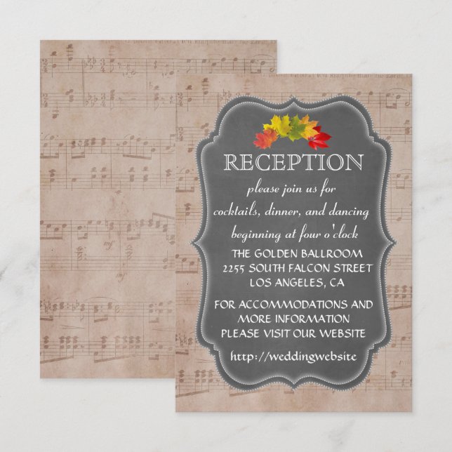 Country Fall Music Sheet Reception Enclosure Invitation (Front/Back)