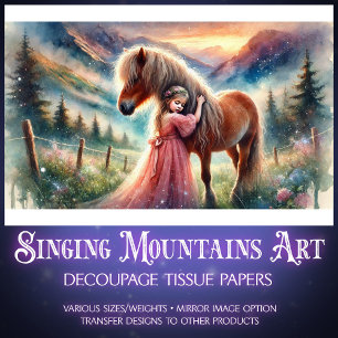 Country Fantasy Horse and Girl Decoupage Tissue Paper