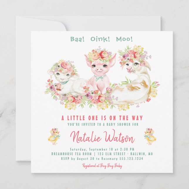Country Farm Animals Baby Shower Invitation (Front)