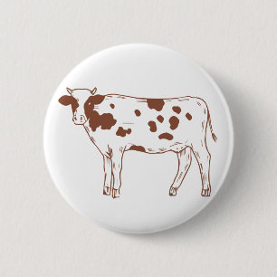 Country Farm Farmer Brown White Heifer Cute Cow  2 Inch Round Button