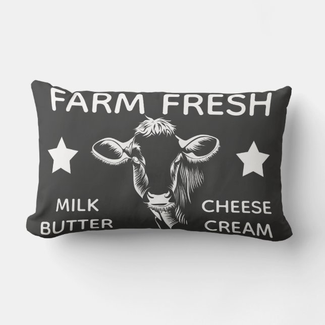 Country Farm Fresh Dairy Cow Lumbar Pillow (Front)