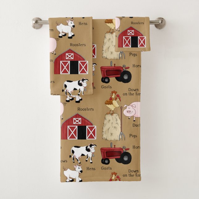 Country Farm motif maison déco serviette ensemble (En situation)