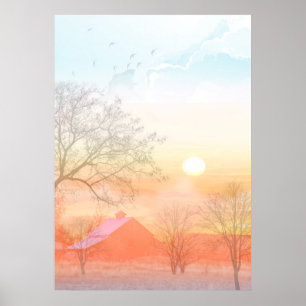 Country farm sunrise pastel colours poster