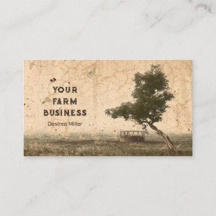 Country Farm Tree Rustic Vintage Antique Beige Business Card