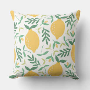 Country Farm Yellow & Green Lemon Pattern Throw Pillow