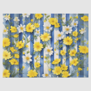Country Farmhouse Blue, White, and Yellow Flowers Tissue Paper