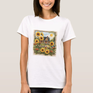 Country Farmhouse Dreamy Golden Sunflowers T-Shirt