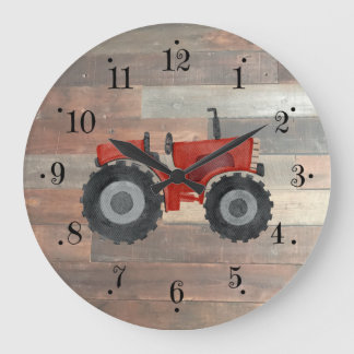 Country Farmhouse Red Tractor Faux Wood Wall Clock