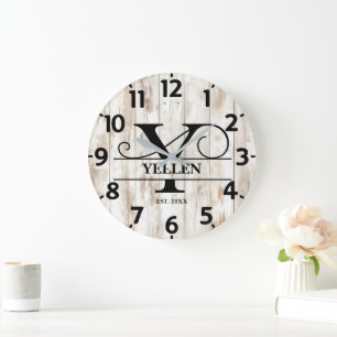 Country Farmhouse Y Monogram Large Clock