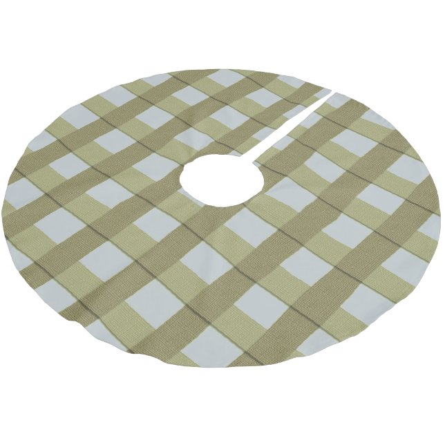 Country Faux Burlap Plaid Christmas skirt-Blue Brushed Polyester Tree Skirt (Angled)