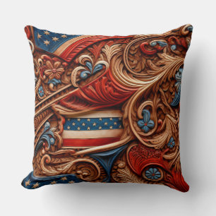 Country Faux Leather Patriotic Throw Pillow
