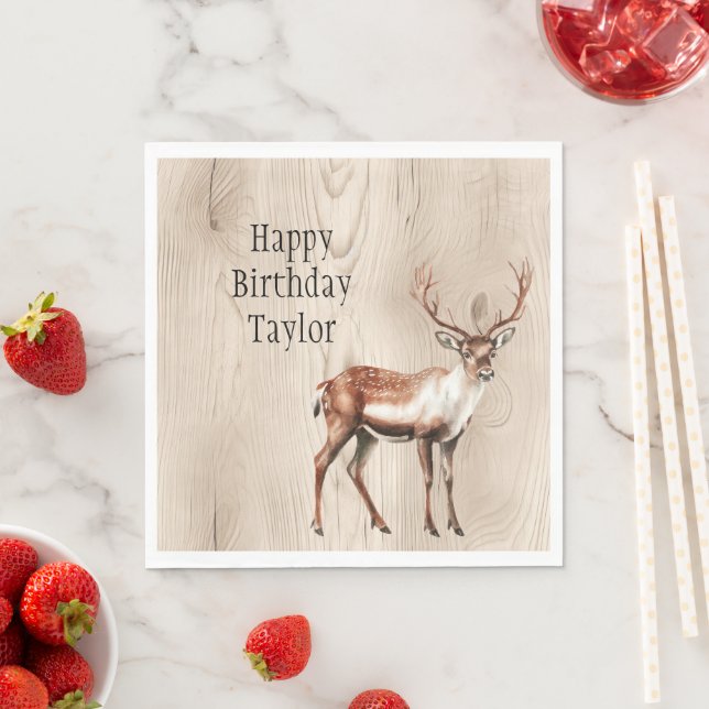 Country Faux Wood Deer Birthday Napkin (Insitu)