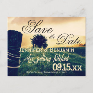 Country Field Fence Post Save the Date Postcards