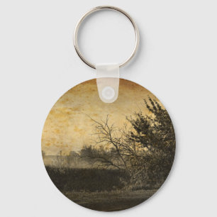 Country Field landscape Rustic Winter Trees Keychain