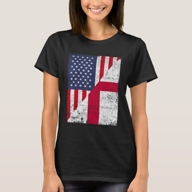 Country Flag Design  Half USA Half England T-Shirt (Front)