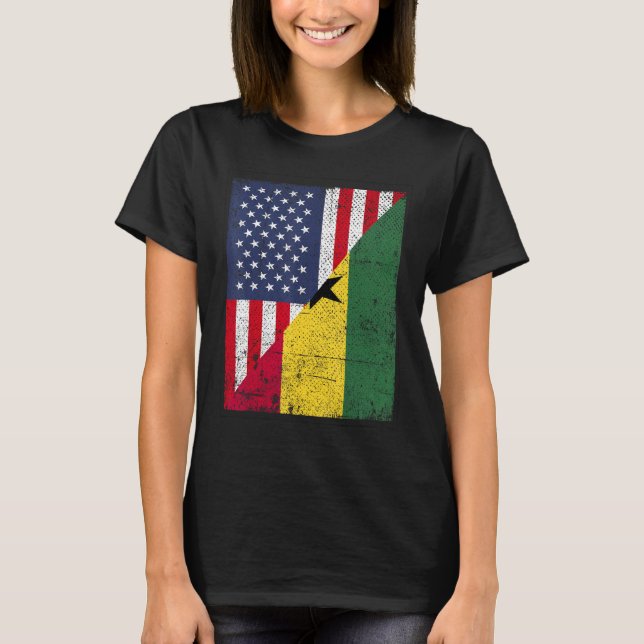 Country Flag Design  Half USA Half Ghana T-Shirt (Front)