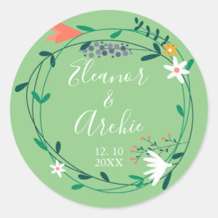 Country Floral Garland Wedding Favour Classic Round Sticker